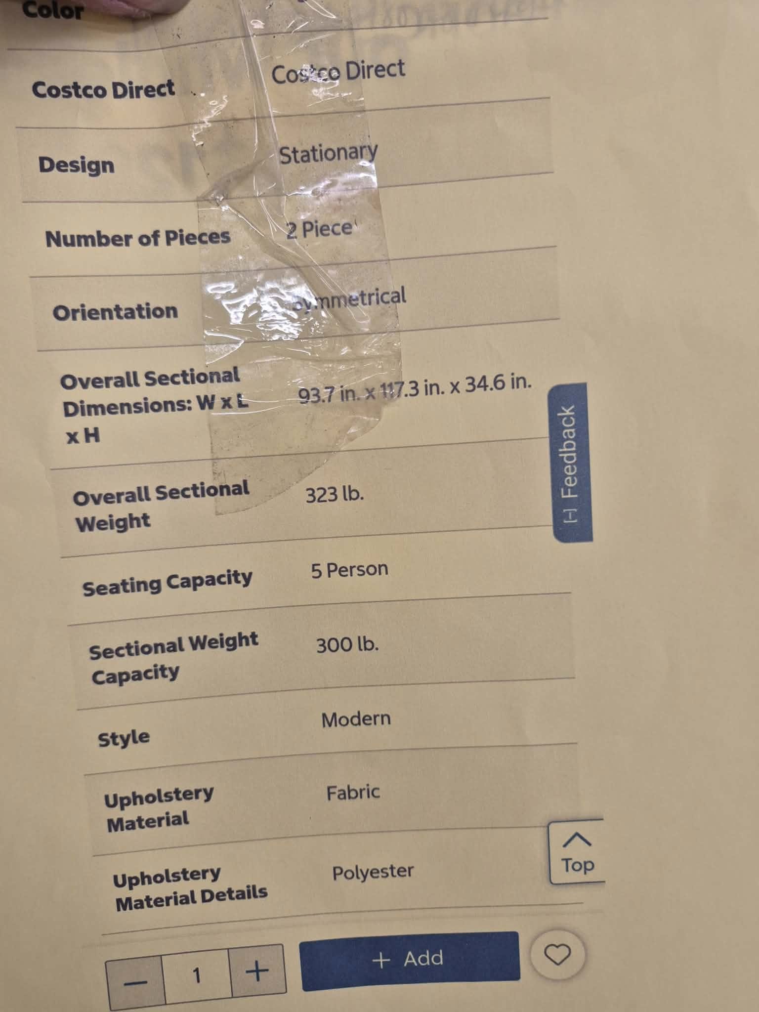 Derry Fabric Sectional - Pickup Only