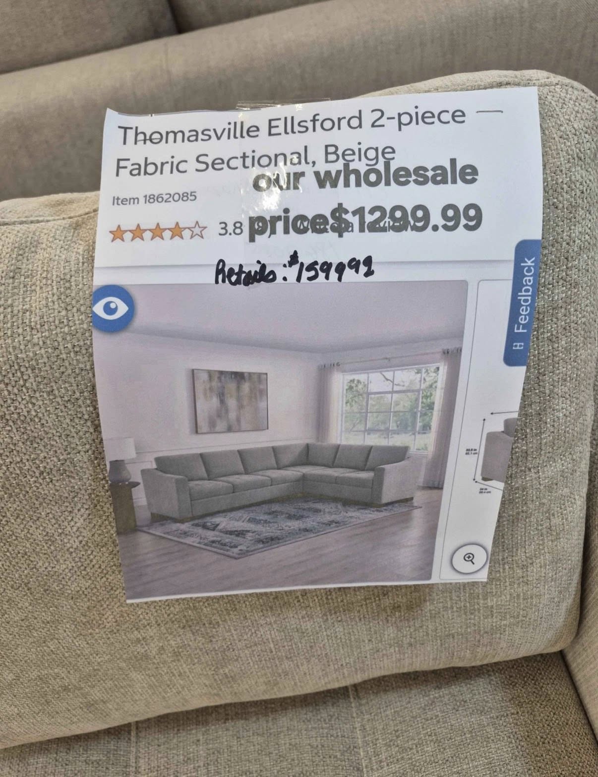 Thomasville Ellsford 2 piece Fabric Sectional Beige - Pickup Only