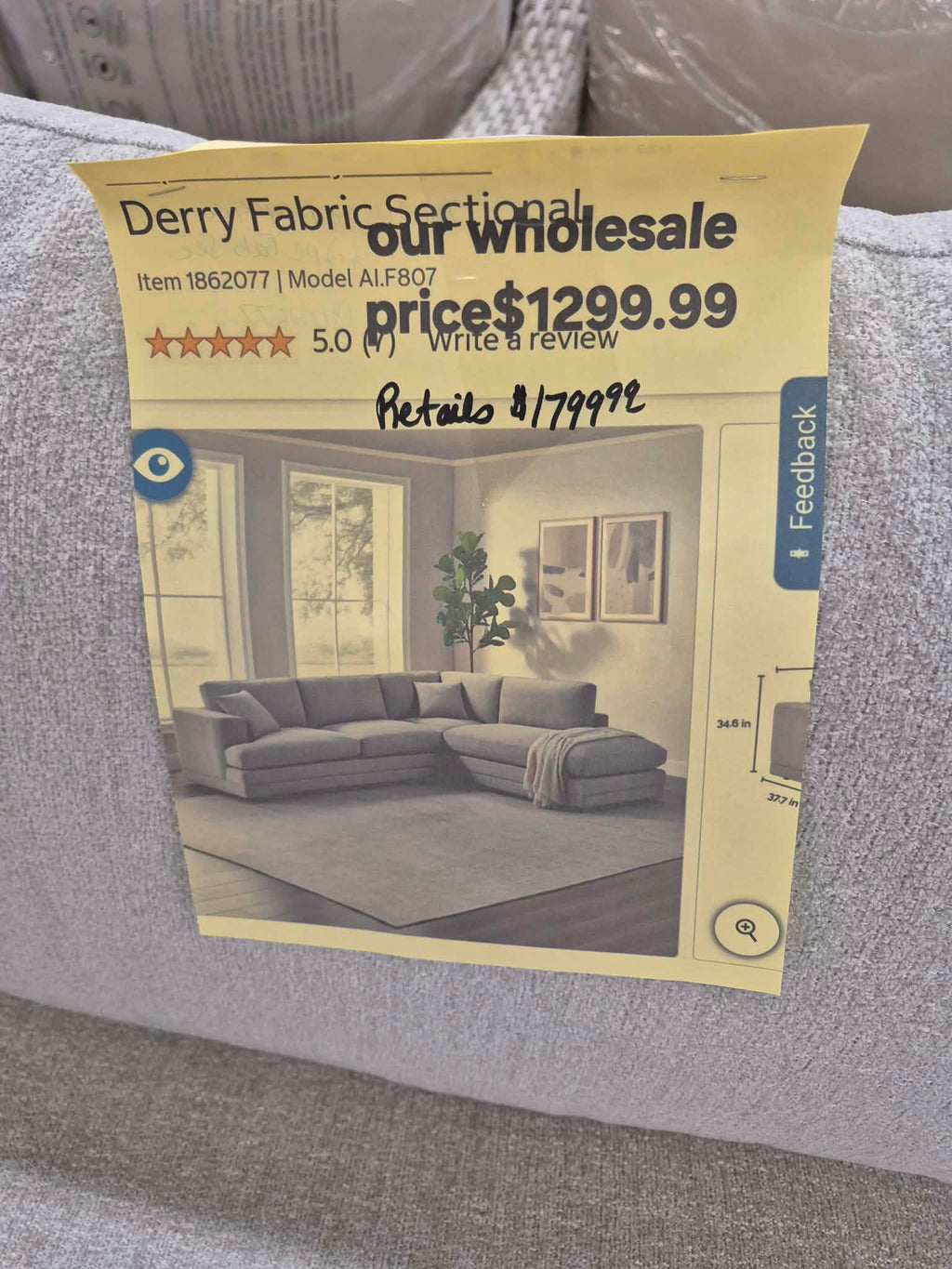 Derry Fabric Sectional - Pickup Only