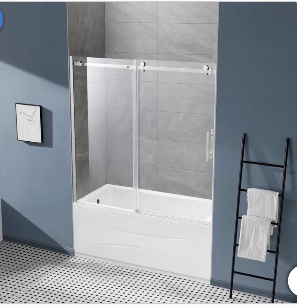 OVE Decors Kelsey 60" Tub Door Satin Nickel - Pickup Only