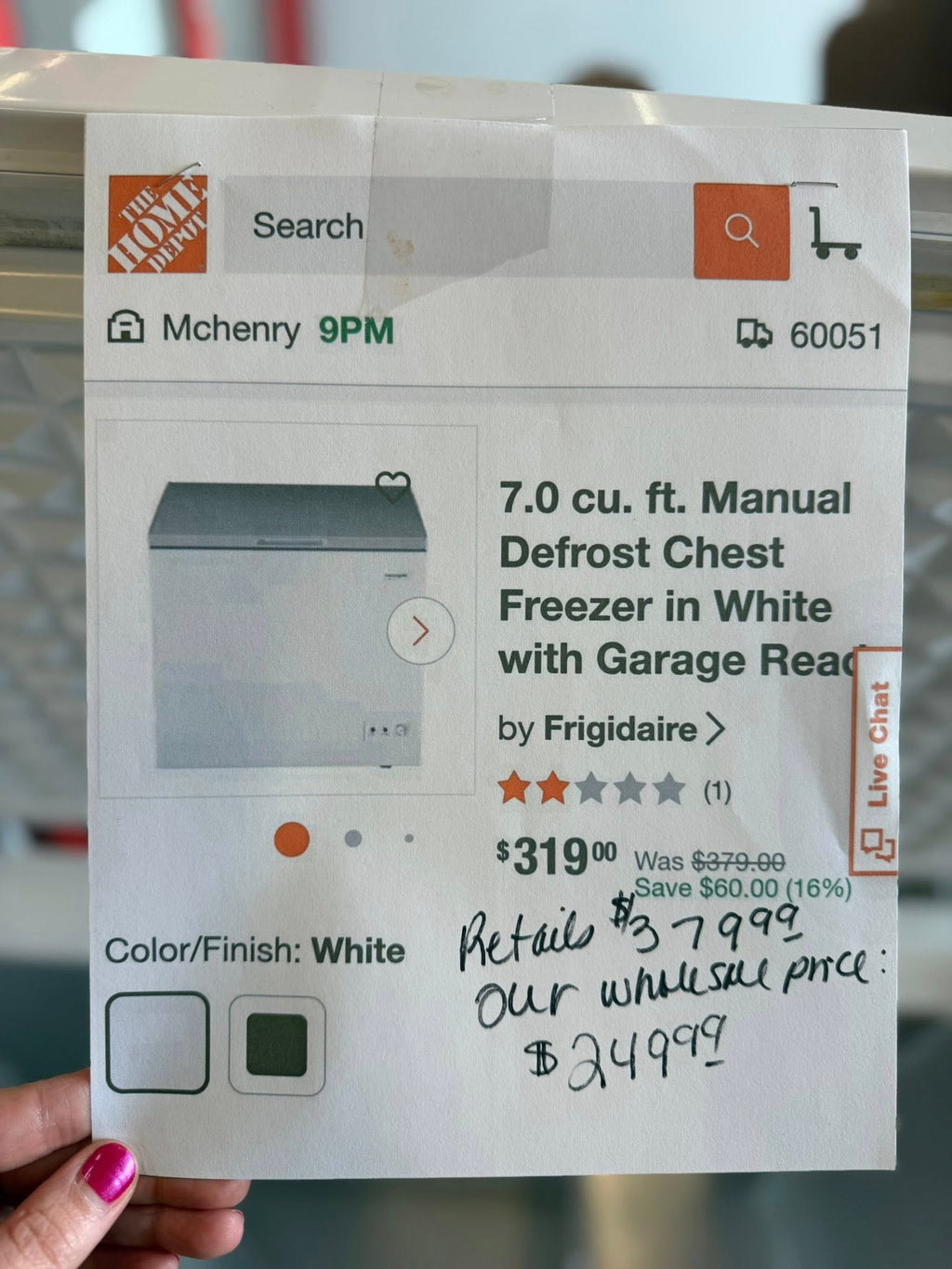 7.0 cu ft Manual Defrost Chest Freezer in White Garage Ready - Pickup Only
