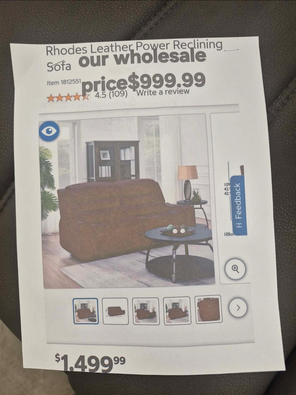Rhodes Leather Power Reclining Sofa - Pickup Only