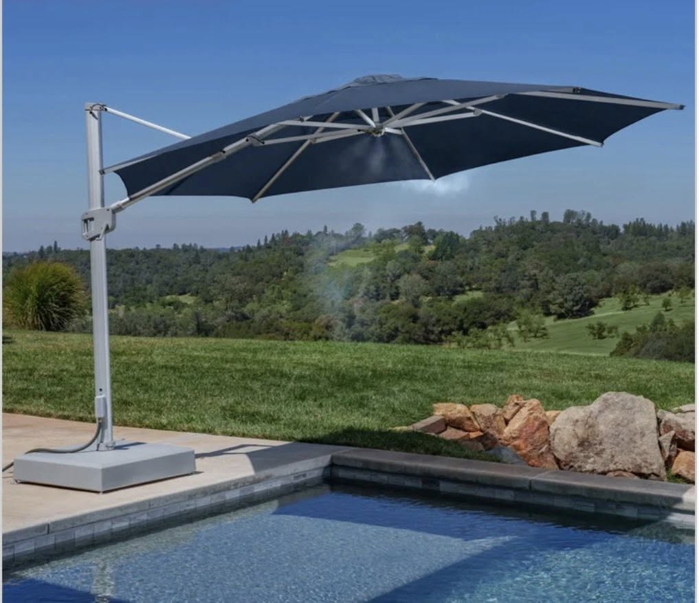 Sunvilla 13' Blue Commercial Round Misting Cantilever Umbrella - Pickup Only
