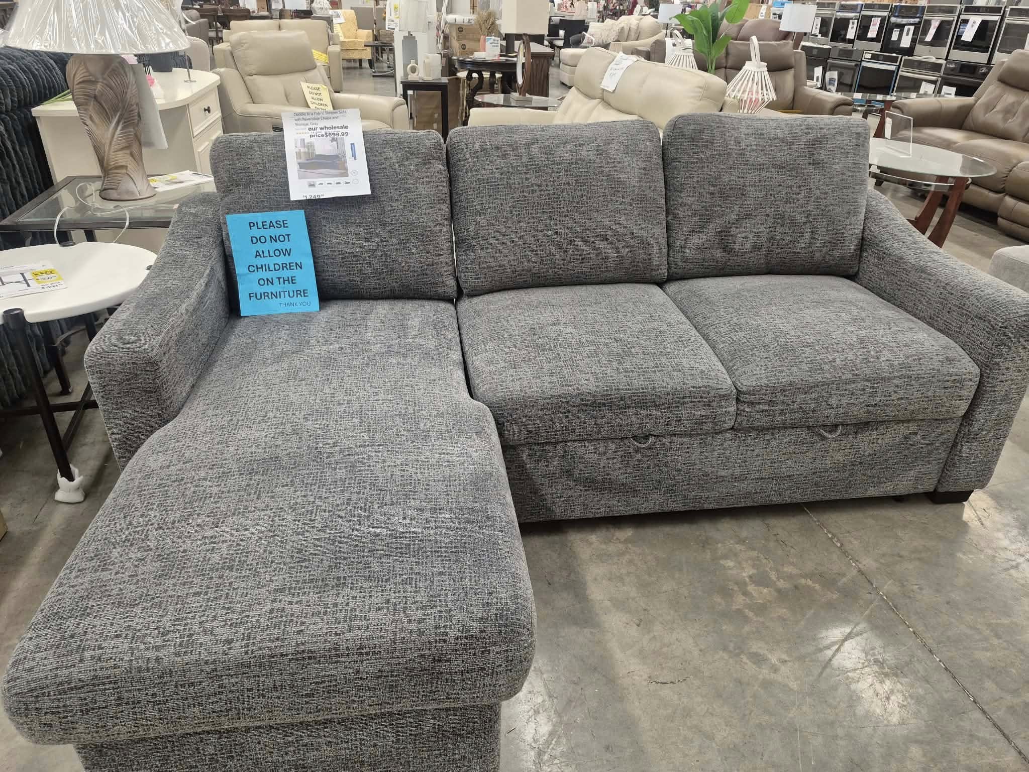 Coddle Aria Fabric Sleeper with Reversible Chaise and Storage Gray - Pickup Only