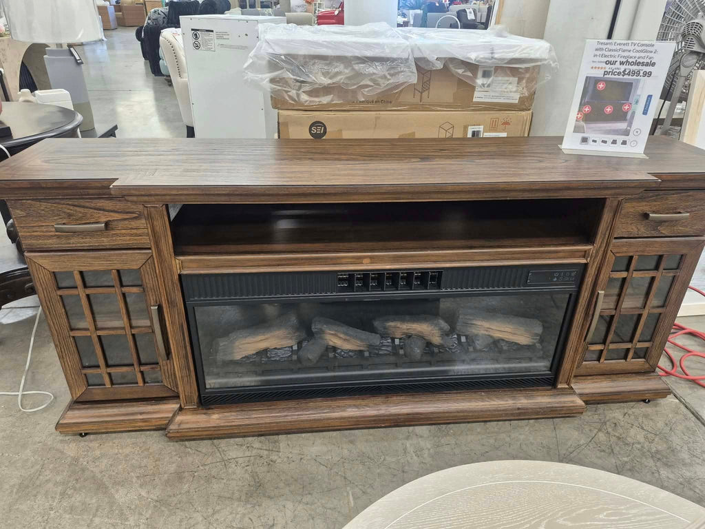 Tresanti Everett TV Console with Classic Flame Cool Glow 2-in-1 Electric Fireplace and Fan - Pickup Only