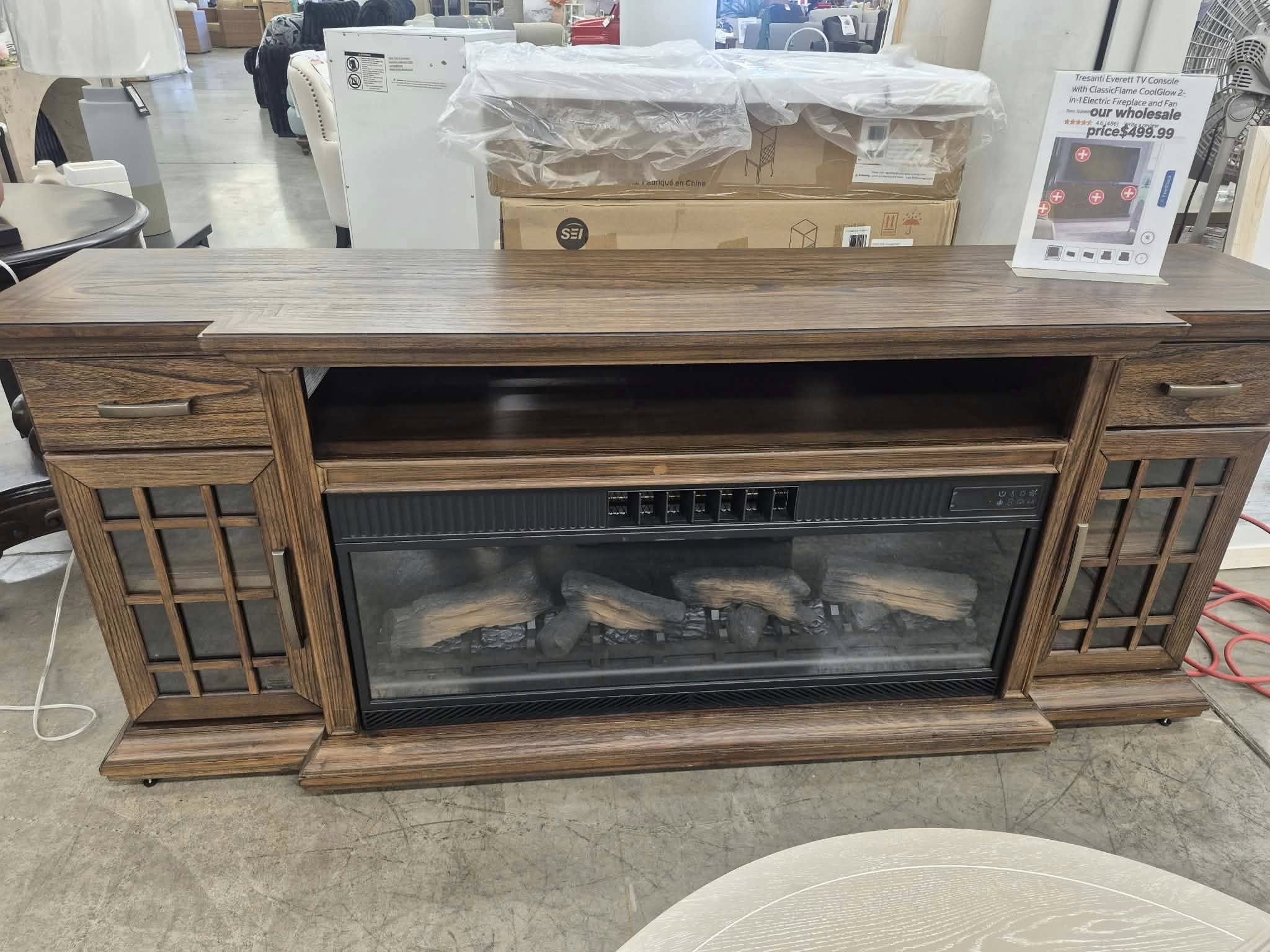 Tresanti Everett TV Console with Classic Flame Cool Glow 2-in-1 Electric Fireplace and Fan - Pickup Only