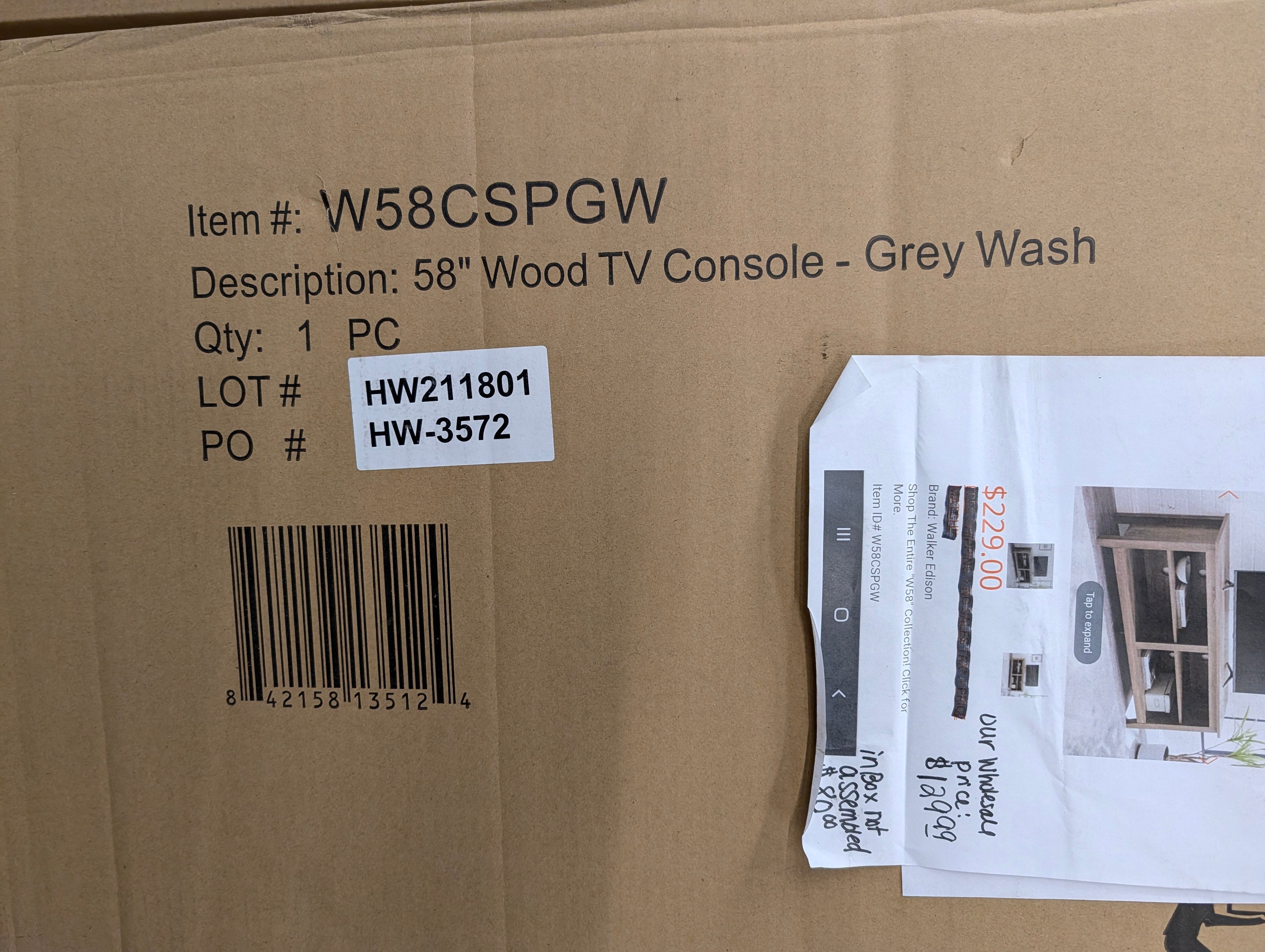 58" Rustic Wood TV Stand In Gray Wash By Walker Edison