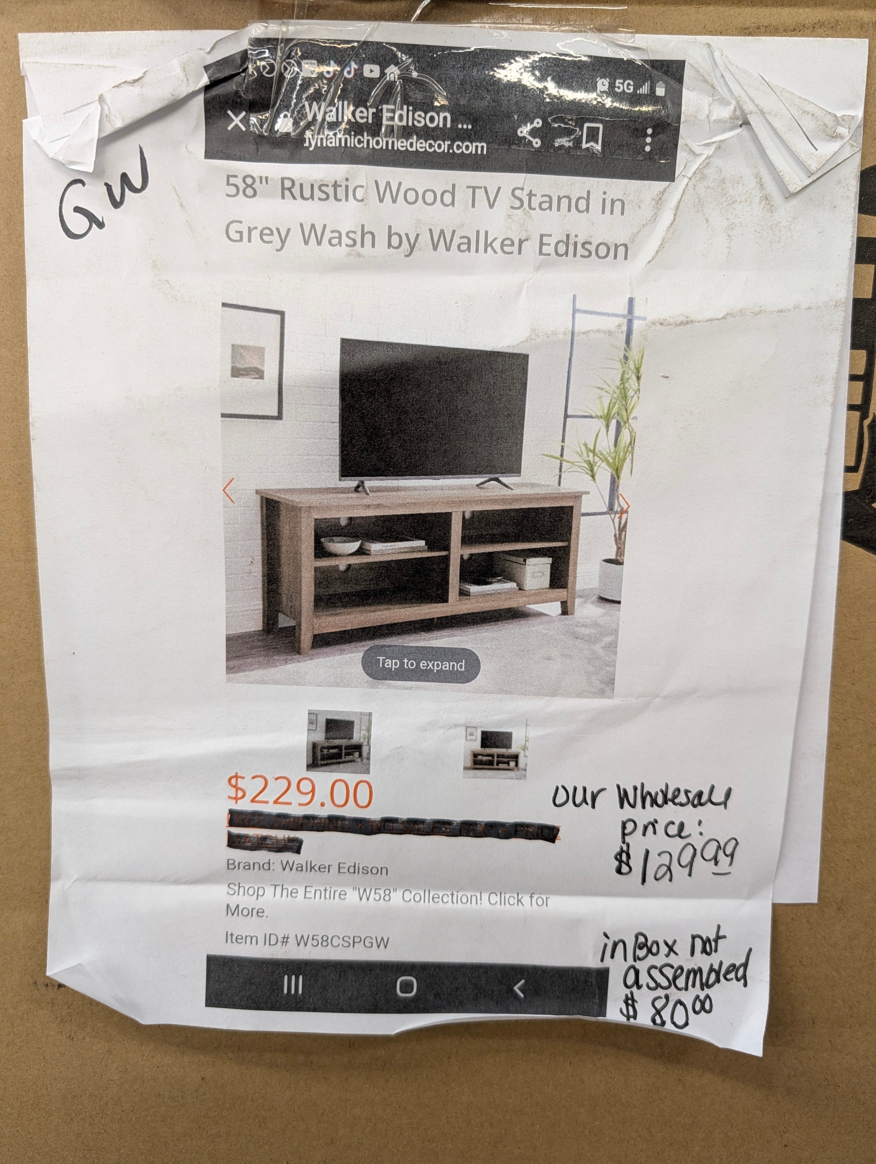 58" Rustic Wood TV Stand In Gray Wash By Walker Edison